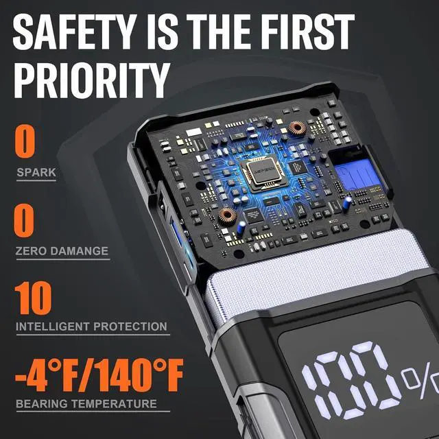 Alt view image 6 of 7 - AsperX AX4500 Jump Starter, 4500A Peak Car Jump Starter for Up to All Gas and 10.0L Diesel Engines, 12V Battery Starter with 4 Inch LCD Display, Lithium Battery Booster with Built-in LED Light