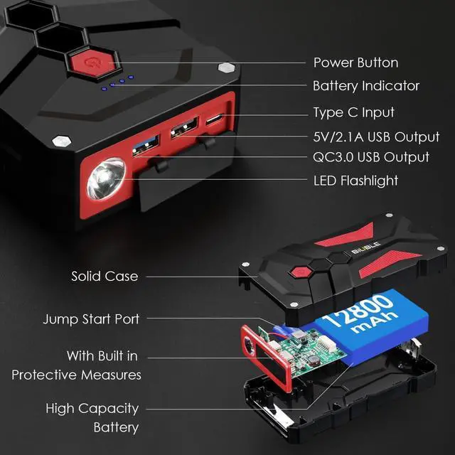 Alt view image 6 of 7 - BIUBLE Jump Starter Car Jump Starter Auto Battery Booster Pack 3000A Peak 12V with USB Quick Charge 3.0,Lithium Jump Box with LED Light(Up to 7.0L Gas or 5.5L Diesel Engine)