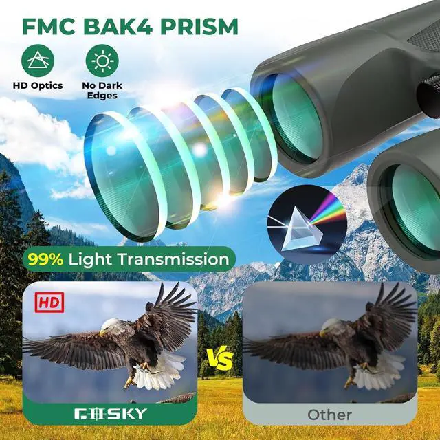 Alt view image 3 of 6 - Gosky 10x42 Binoculars for Adults High Powered with Phone Adapter & Tripod | Super Bright, BAK4 Prism, IPX7 Waterproof, for Bird Watching Hunting Cruise Safari Travel Outdoor Sports Concert