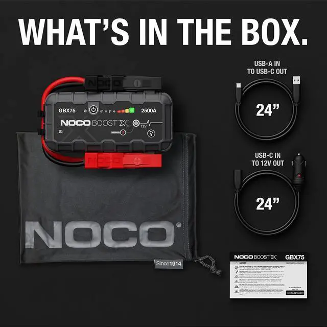 Alt view image 7 of 7 - NOCO Boost X GBX75 2500A 12V UltraSafe Portable Lithium Jump Starter, Car Battery Booster Pack, USB-C Powerbank Charger, and Jumper Cables for up to 8.5-Liter Gas and 6.5-Liter Diesel Engines