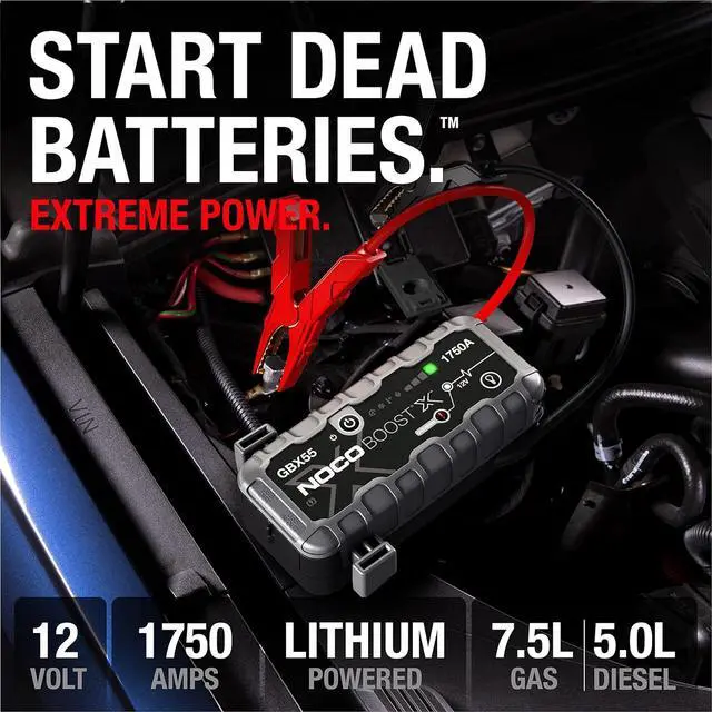 Alt view image 2 of 7 - NOCO Boost X GBX55 1750A 12V UltraSafe Portable Lithium Jump Starter, Car Battery Booster Pack, USB-C Powerbank Charger, and Jumper Cables for up to 7.5-Liter Gas and 5.0-Liter Diesel Engines