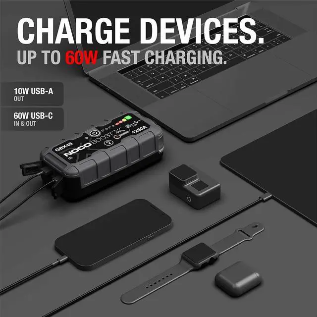 Alt view image 5 of 7 - NOCO Boost X GBX45 1250A 12V UltraSafe Portable Lithium Jump Starter, Car Battery Booster Pack, USB-C Powerbank Charger, and Jumper Cables for up to 6.5-Liter Gas and 4.0-Liter Diesel Engines