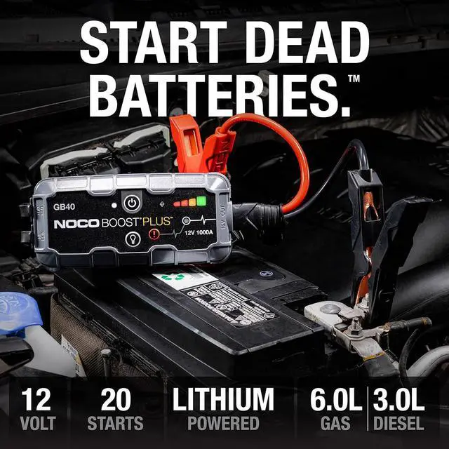 Alt view image 2 of 6 - NOCO Boost Plus GB40 1000A UltraSafe Car Battery Jump Starter, 12V Battery Pack, Battery Booster, Jump Box, Portable Charger and Jumper Cables for 6.0L Gasoline and 3.0L Diesel Engines, Gray