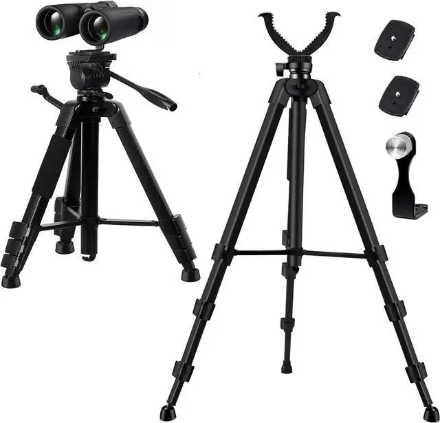 Main image of Binocular and Shooting Tripod Hunting Rest V Yoke Stand, Spotting Scope Tripod, with Binoculars Adapter and Removable 360° Rotate Fluid Head, Perfect for Binoculars, Hunting, Shooting Tripod
