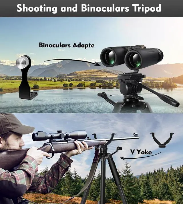 Alt view image 4 of 6 - Binocular and Shooting Tripod Hunting Rest V Yoke Stand, Spotting Scope Tripod, with Binoculars Adapter and Removable 360° Rotate Fluid Head, Perfect for Binoculars, Hunting, Shooting Tripod