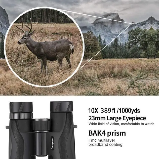 Alt view image 2 of 6 - Ceagleeye10x42 Binoculars for Adults,Ipx7 Professional Waterproof and Anti-Fog with 23mm Large Eyepiece Bak4 Lens,Binoculars for Travel Bird Watching Hunting Sports Extra Bag,Strap,Phone Adapter,Black