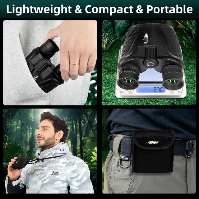 Alt view image 4 of 6 - BIJIA 12 x 25 Compact Binoculars for Adults and Kids, Easy Focus Small Binoculars with BAK4 Prism, Large Eyepiece, Waterproof, Low Light Vision for Travel, Hiking, Bird Watching, Hunting, Concerts