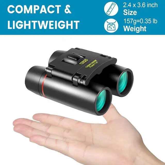 Alt view image 4 of 6 - 12X25 Mini Pocket Binoculars Compact, Small Lightweight Foldable for Adults Kids Bird Watching, Travel, Opera Concert, Hiking, Cruise, Football Game Green