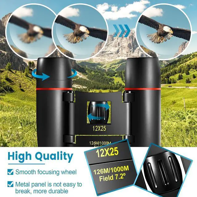 Alt view image 2 of 6 - 12X25 Mini Pocket Binoculars Compact, Small Lightweight Foldable for Adults Kids Bird Watching, Travel, Opera Concert, Hiking, Cruise, Football Game Green