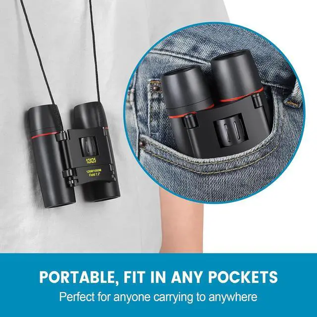Alt view image 5 of 6 - 12X25 Mini Pocket Binoculars Compact, Small Lightweight Foldable for Adults Kids Bird Watching, Travel, Opera Concert, Hiking, Cruise, Football Game Green