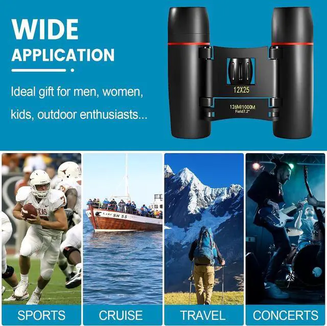 Alt view image 6 of 6 - 12X25 Mini Pocket Binoculars Compact, Small Lightweight Foldable for Adults Kids Bird Watching, Travel, Opera Concert, Hiking, Cruise, Football Game Green