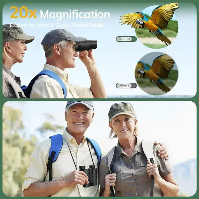 Alt view image 2 of 7 - 20x32 Compact Binoculars for Bird Watching - OPAITA High Powered Small Binoculars for Adults Kids with Low Light Vision for Hunting Cruise Trip Travel Concert Hiking