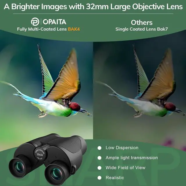Alt view image 3 of 7 - 20x32 Compact Binoculars for Bird Watching - OPAITA High Powered Small Binoculars for Adults Kids with Low Light Vision for Hunting Cruise Trip Travel Concert Hiking