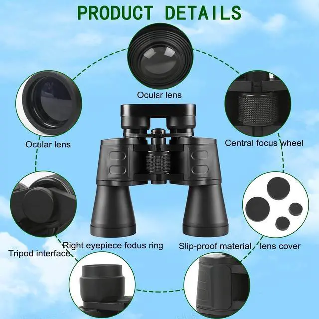 Alt view image 6 of 7 - Binoculars 20x50,High Power Binoculars for Adults and Kids with Low Light Night Vision, Compact Waterproof Binoculars for Bird Watching Hunting Travel Football Stargazing BAK-4 Prism FMC Lens(Black)