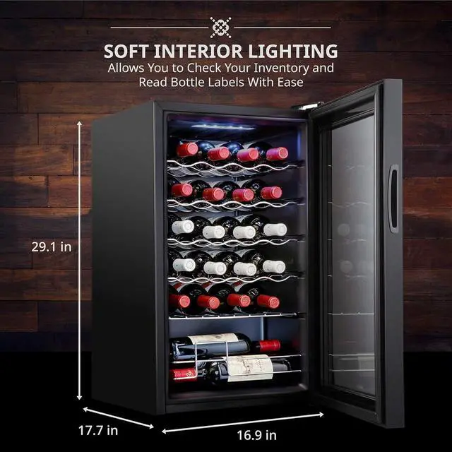 Alt view image 6 of 7 - Ivation 24 Bottle Compressor Wine Cooler Refrigerator w/Lock | Large Freestanding Wine Cellar For Red, White, Champagne or Sparkling Wine | 41f-64f Digital Temperature Control Fridge Glass Door Black