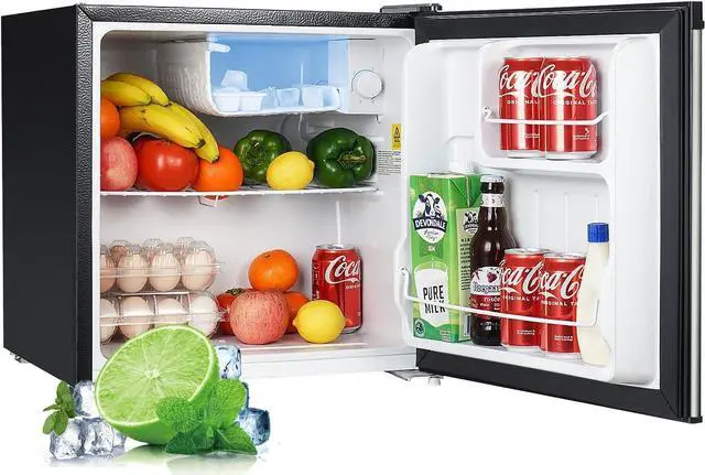Alt view image 2 of 7 - Upstreman 1.7 Cu.ft Mini Fridge with Freezer, Adjustable Thermostat, Energy Saving, Low Noise, Single Door Compact Refrigerator for Dorm, Office, Bedroom, Stainless- FR17