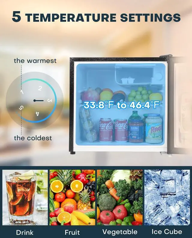 Alt view image 7 of 7 - Upstreman 1.7 Cu.ft Mini Fridge with Freezer, Adjustable Thermostat, Energy Saving, Low Noise, Single Door Compact Refrigerator for Dorm, Office, Bedroom, Stainless- FR17