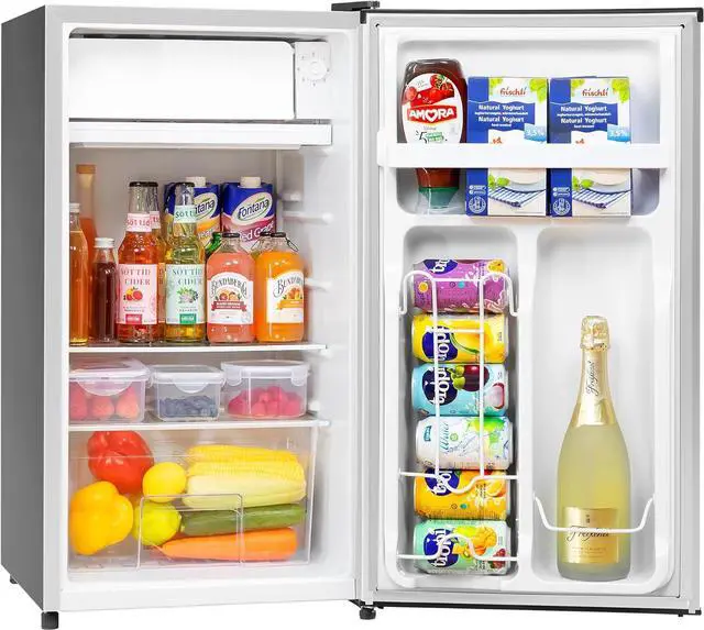 Main image of 3.2 Cu. Ft Mini Fridge with Freezer for Bedroom, Dorm, Office, Compact Refrigerator with Adjustable Thermostat, Removable Glass Shelves and Reversible Door (Silver)