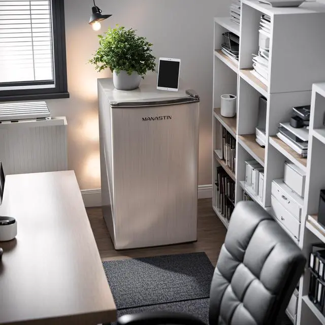 Alt view image 4 of 7 - 3.2 Cu. Ft Mini Fridge with Freezer for Bedroom, Dorm, Office, Compact Refrigerator with Adjustable Thermostat, Removable Glass Shelves and Reversible Door (Silver)