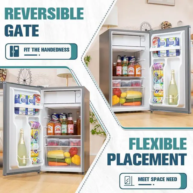 Alt view image 7 of 7 - 3.2 Cu. Ft Mini Fridge with Freezer for Bedroom, Dorm, Office, Compact Refrigerator with Adjustable Thermostat, Removable Glass Shelves and Reversible Door (Silver)
