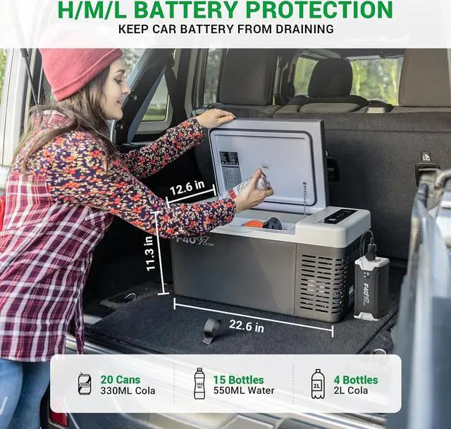 Alt view image 6 of 7 - 12 Volt Refrigerator, 20 Quart(18L) Portable Freezer, 12V Car Fridge(-8~50), Compressor Cooler for Camping, Road Trip, Travel, Van, Truck, RV, Boat, Outdoor, Home, 12/24V DC & 100~240V AC