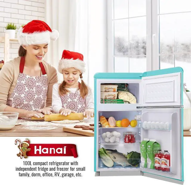 Alt view image 2 of 7 - WANAI 3.5 Cu.ft Compact Refrigerators Mini Fridge with Freezer Blue Small Fridge Dual Door Classic Retro Refrigerator Removable Glass Shelves Adjustable Thermostat for Home Office Dorm RV