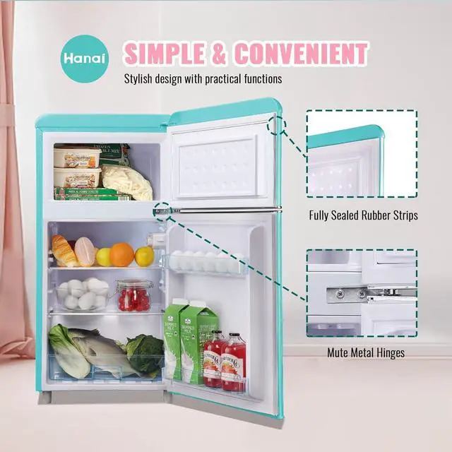 Alt view image 6 of 7 - WANAI 3.5 Cu.ft Compact Refrigerators Mini Fridge with Freezer Blue Small Fridge Dual Door Classic Retro Refrigerator Removable Glass Shelves Adjustable Thermostat for Home Office Dorm RV