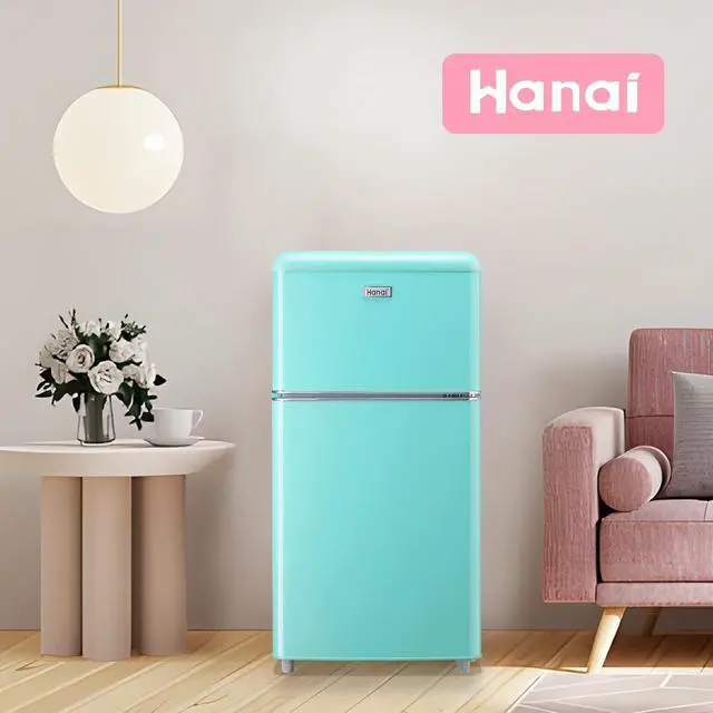 Alt view image 5 of 7 - WANAI 3.5 Cu.ft Compact Refrigerators Mini Fridge with Freezer Blue Small Fridge Dual Door Classic Retro Refrigerator Removable Glass Shelves Adjustable Thermostat for Home Office Dorm RV