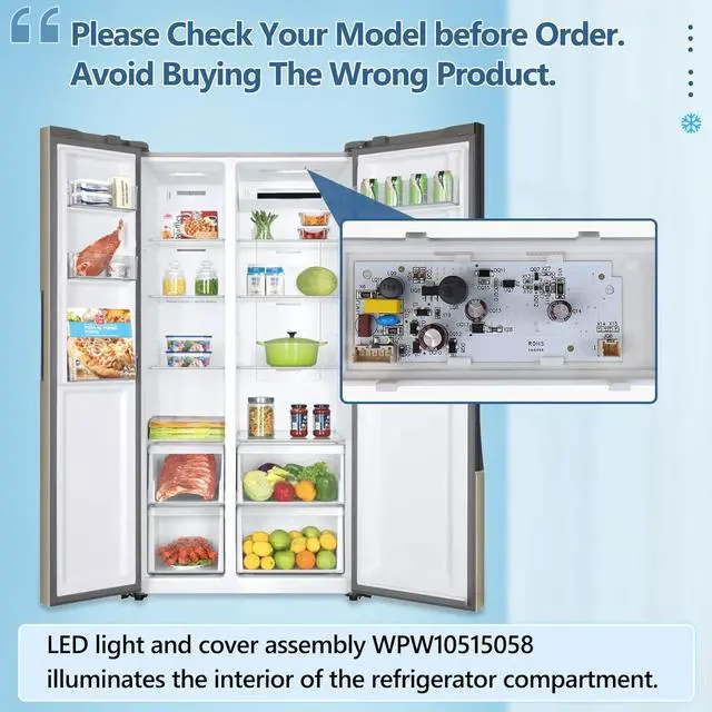 Alt view image 2 of 7 - New W10515058 Led Light for Whirlpool Refrigerator Light,WPW10515058 Whirlpool Refrigerator Light,WRS325FDAM 04 Light,W10522611 W10465957 PS11755867,Compatible WRS325FDAM04/02,Figure 5 for More