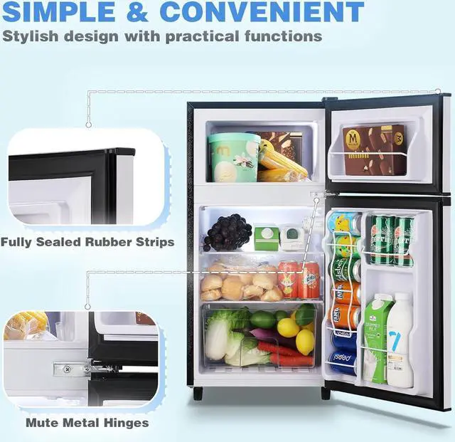 Alt view image 4 of 7 - WANAI Mini Fridge with Freezer, 3.5 Cu.Ft Double Door Compact Refrigerator Freezer-on-Top, Small Freestanding with 7 Adjustable Thermostat for Bedroom Office Dorm Apartment, Silver