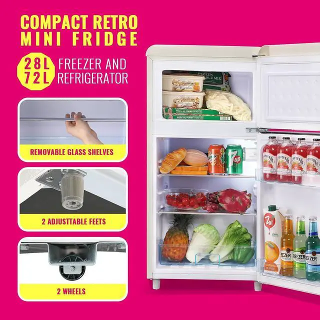 Alt view image 6 of 7 - Retro Mini Fridge 3.5 Cu.ft Refrigerator with Top Freezer Compact Fridge Apartment Size Refrigerator Dual Door Fridge with Handles Small Refrigerator for Home Office Dorm