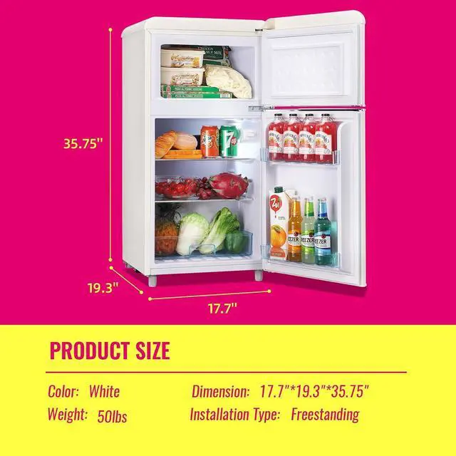 Alt view image 7 of 7 - Retro Mini Fridge 3.5 Cu.ft Refrigerator with Top Freezer Compact Fridge Apartment Size Refrigerator Dual Door Fridge with Handles Small Refrigerator for Home Office Dorm