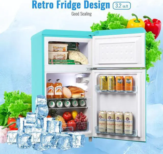 Alt view image 2 of 7 - WANAI 3.5 Cu.ft Mini Fridge with Freezer Small Retro Dual Door Refrigerator Freestanding Compact Refrigerator with Freezer 2 Door Mini Fridge for Bedroom, Dorm, Office Blue