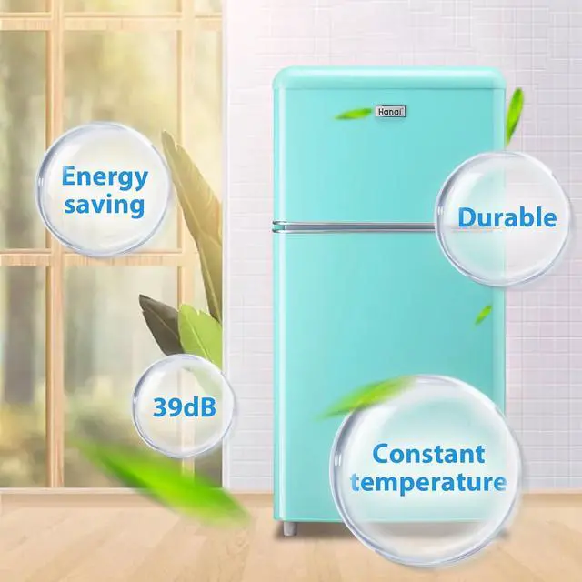 Alt view image 3 of 7 - WANAI 3.5 Cu.ft Mini Fridge with Freezer Small Retro Dual Door Refrigerator Freestanding Compact Refrigerator with Freezer 2 Door Mini Fridge for Bedroom, Dorm, Office Blue