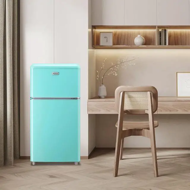Alt view image 6 of 7 - WANAI 3.5 Cu.ft Mini Fridge with Freezer Small Retro Dual Door Refrigerator Freestanding Compact Refrigerator with Freezer 2 Door Mini Fridge for Bedroom, Dorm, Office Blue