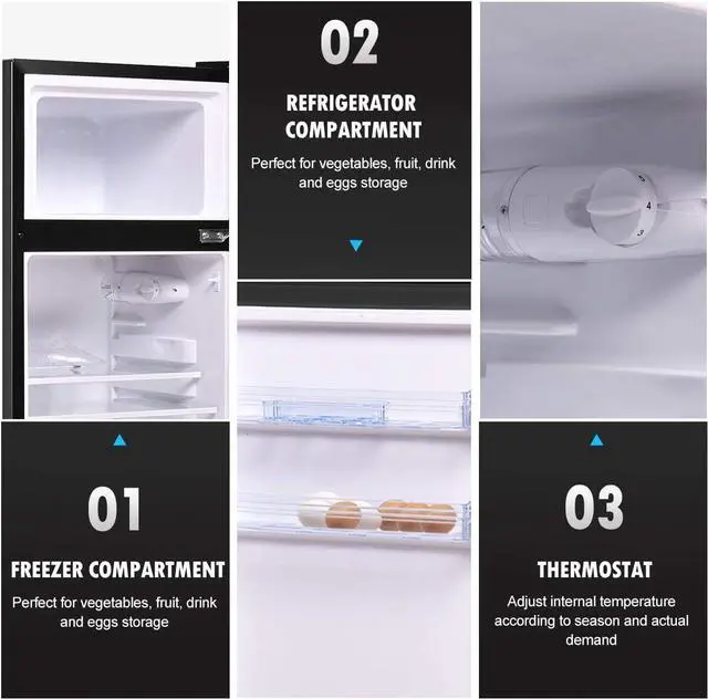 Alt view image 6 of 7 - GOFLAME Compact Refrigerator, 3.4 cu. ft. Mini Cooler Fridge with Removable Glass Shelves, Adjustable Thermostat, Freestanding Fridge with Top Door Freezer for Dorm, Office, Apartment Use (Black)