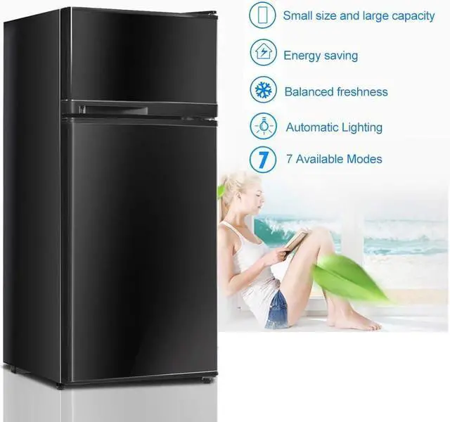 Alt view image 3 of 7 - Safeplus Compact Refrigerator, 3.4 cu ft. Unit Cold-rolled Sheet Mini Refrigerator with freezer, Dorm fridge with Adjustable Removable Shelves,Black