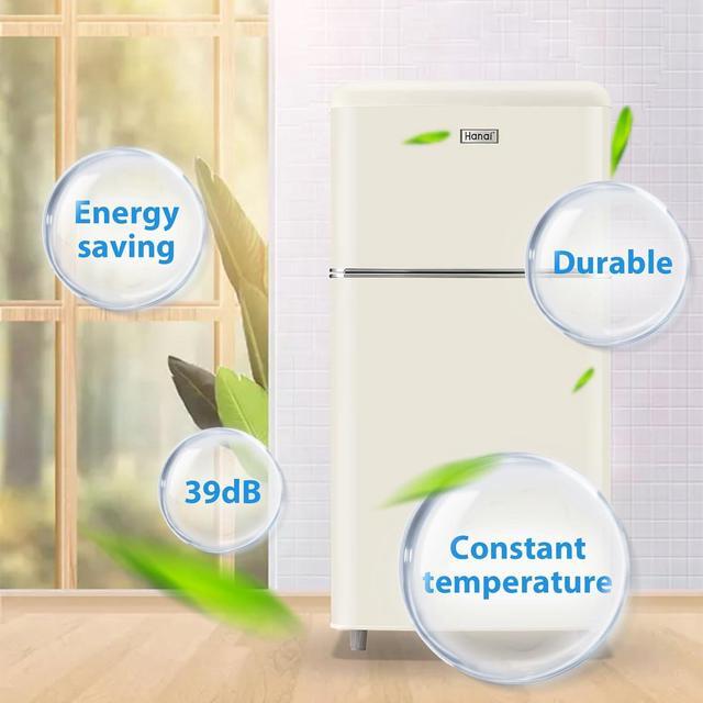 Alt view image 2 of 7 - WANAI 3.5 Cu.Ft Mini Fridge with Freezer Small Retro Dual Door Refrigerator Freestanding Compact Refrigerator with Freezer 2 Door Mini Fridge for Bedroom, Dorm, Office, Cream