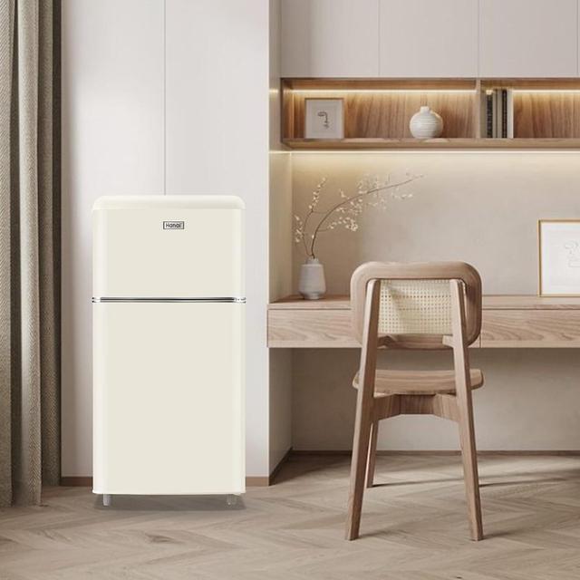 Alt view image 5 of 7 - WANAI 3.5 Cu.Ft Mini Fridge with Freezer Small Retro Dual Door Refrigerator Freestanding Compact Refrigerator with Freezer 2 Door Mini Fridge for Bedroom, Dorm, Office, Cream