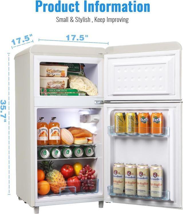 Alt view image 6 of 7 - WANAI 3.5 Cu.Ft Mini Fridge with Freezer Small Retro Dual Door Refrigerator Freestanding Compact Refrigerator with Freezer 2 Door Mini Fridge for Bedroom, Dorm, Office, Cream