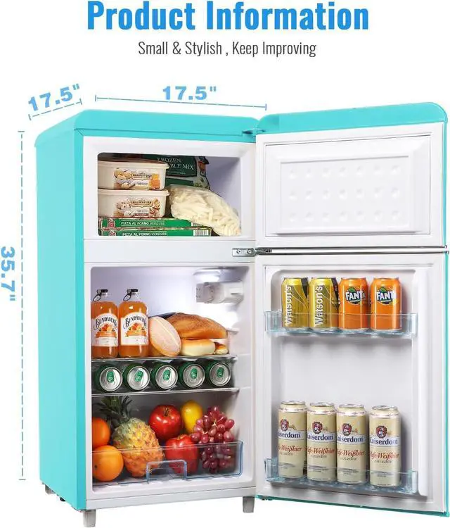 Alt view image 7 of 7 - WANAI 3.5 Cu.ft Mini Fridge with Freezer Small Retro Dual Door Refrigerator Freestanding Compact Refrigerator with Freezer 2 Door Mini Fridge for Bedroom, Dorm, Office Blue