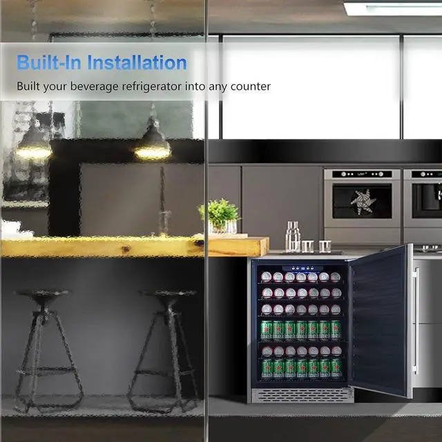 Alt view image 3 of 7 - Phiestina 24 inch Indoor/Outdoor Beverage Refrigerator 175 Cans Built-in/Freestanding Beverage Fridge Cooler Lockable Stainless Steel Door Auto Defrost Quiet For Home/Commercial,6 Removable Shelves