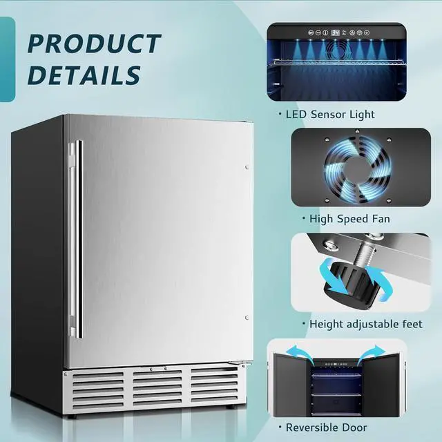 Alt view image 5 of 7 - EUHOMY 24 Inch Beverage Refrigerator, Built-in and Freestanding Beverage Cooler 180 Can, Under Counter Beverage Fridge with Stainless Steel Door, Outdoor Refrigerator for Soda, Beer, Wine.