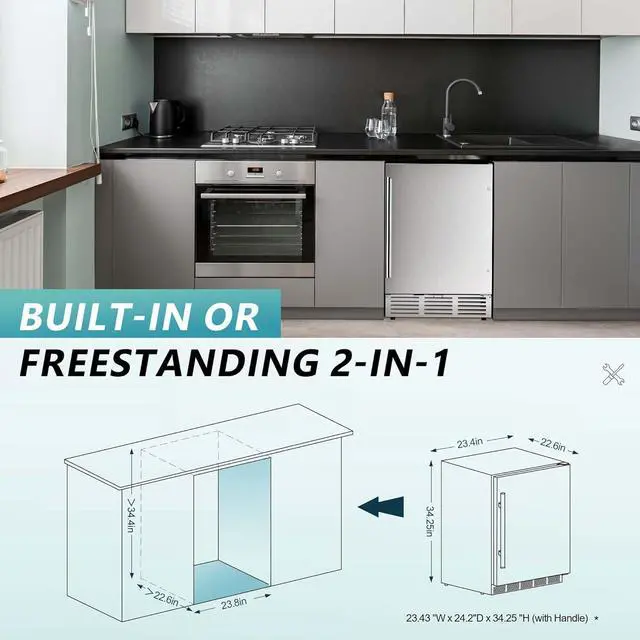 Alt view image 6 of 7 - EUHOMY 24 Inch Beverage Refrigerator, Built-in and Freestanding Beverage Cooler 180 Can, Under Counter Beverage Fridge with Stainless Steel Door, Outdoor Refrigerator for Soda, Beer, Wine.