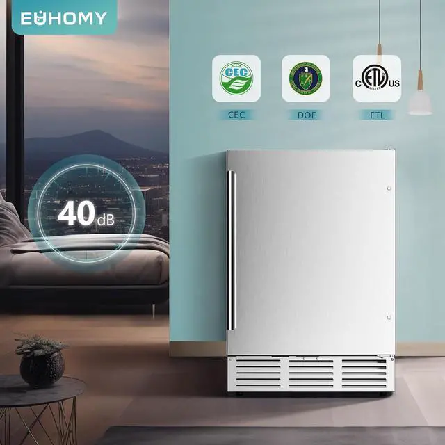 Alt view image 7 of 7 - EUHOMY 24 Inch Beverage Refrigerator, Built-in and Freestanding Beverage Cooler 180 Can, Under Counter Beverage Fridge with Stainless Steel Door, Outdoor Refrigerator for Soda, Beer, Wine.