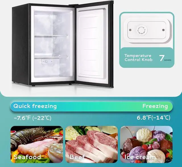 Alt view image 3 of 7 - Euhomy Upright freezer, 3.0 Cubic Feet, Single Door Compact Mini Freezer with Reversible Door, Small freezer for Home/Dorms/Apartment/Office (Black)