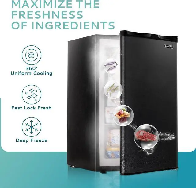 Alt view image 5 of 7 - Euhomy Upright freezer, 3.0 Cubic Feet, Single Door Compact Mini Freezer with Reversible Door, Small freezer for Home/Dorms/Apartment/Office (Black)