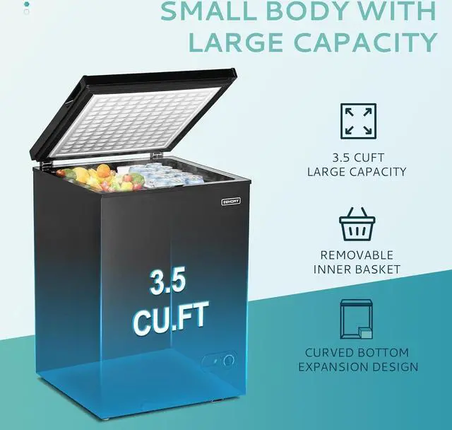 Alt view image 2 of 7 - EUHOMY 3.5 Cu.Ft Chest Freezer with Removable Basket, Small Deep Freezer Adjustable 7 Thermostat, Quiet Mini Freezer Free-Standing Top Door, Energy Saving for Apartment/Garage/Basement/Dorm/Home,Black