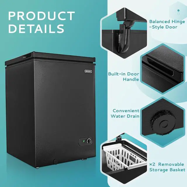 Alt view image 4 of 7 - EUHOMY 3.5 Cu.Ft Chest Freezer with Removable Basket, Small Deep Freezer Adjustable 7 Thermostat, Quiet Mini Freezer Free-Standing Top Door, Energy Saving for Apartment/Garage/Basement/Dorm/Home,Black