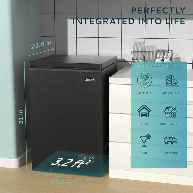 Alt view image 6 of 7 - EUHOMY 3.5 Cu.Ft Chest Freezer with Removable Basket, Small Deep Freezer Adjustable 7 Thermostat, Quiet Mini Freezer Free-Standing Top Door, Energy Saving for Apartment/Garage/Basement/Dorm/Home,Black
